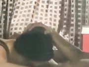 Masked blonde performing a sloppy deep blowjob on a big black cock